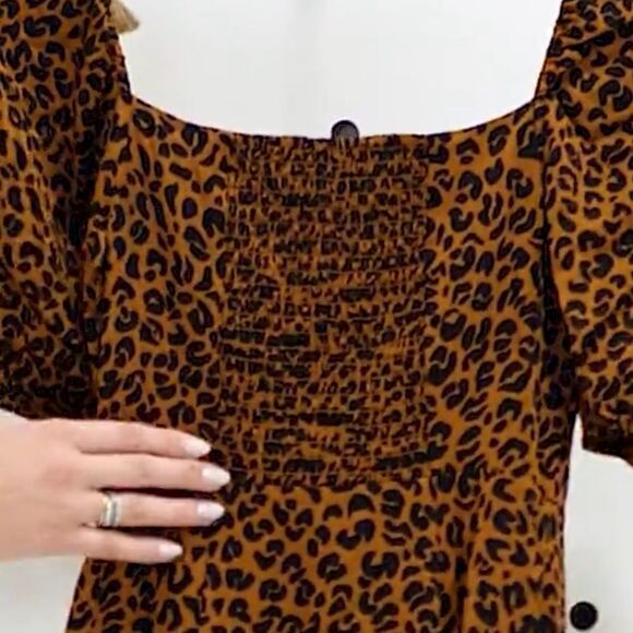 Nwt Good American Corset Leopard Print Puff Sleeve Maxi Dress NWT Mocha Mousse - Picture 4 of 14